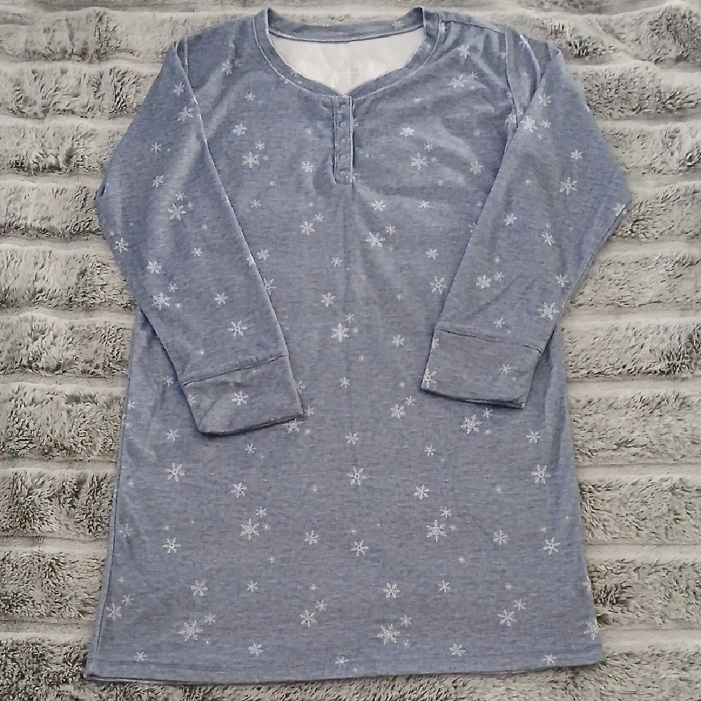 Gray Snowflake Print Long Sleeve Dress
